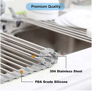 Over The Sink Roll Up Dish Drying Rack Stainless Steel Kitchen Drying Rack-Large
